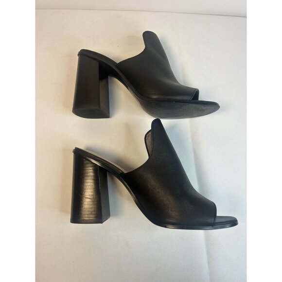 Aldo Legossa Black Leather Open Toe Mule Size 8 Block Heels Boho Western Slip On - Picture 7 of 13